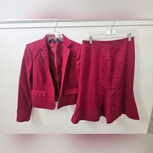Anne Klein Wool Angora Red Skirt Suit Two Piece Suit Size 2